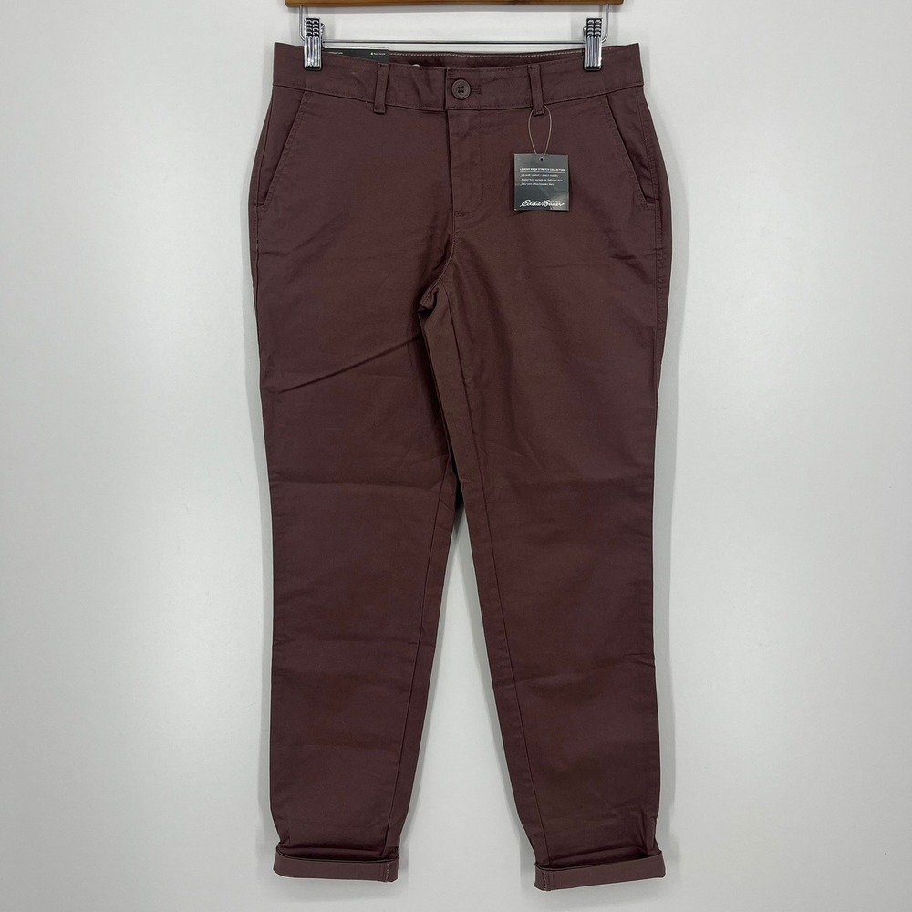 Eddie Bauer Womens Legend Wash Stretch Boyfriend Slim Tapered Pants Burgundy‎ 2